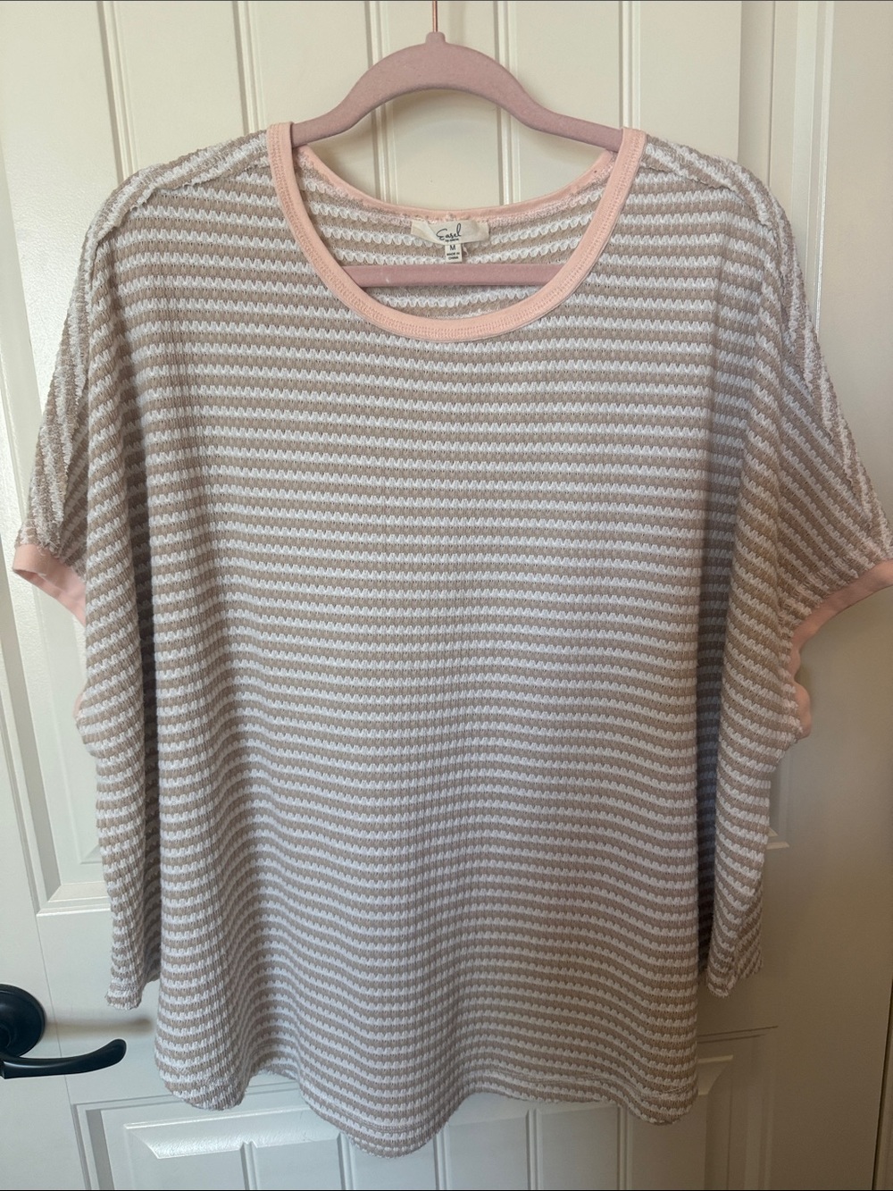easel taupe and Cream Striped Knit Tee